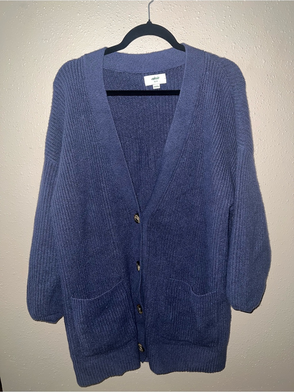 aerie Navy Blue Ribbed Button-Front Cardigan